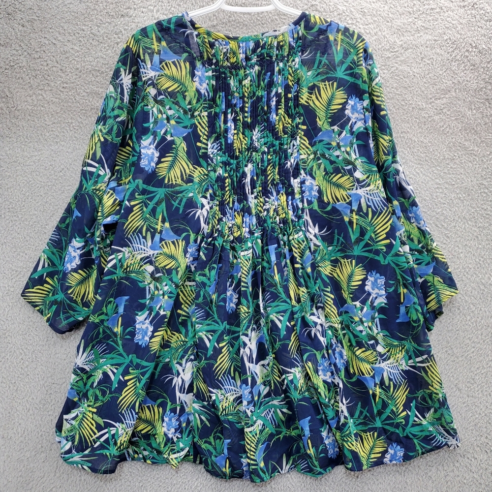 Roaman's Blue and Green Floral Tunic - Picture 7 of 10